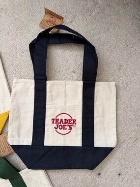 Trader Joe's Canvas Tote with Black Trim and Red Logo